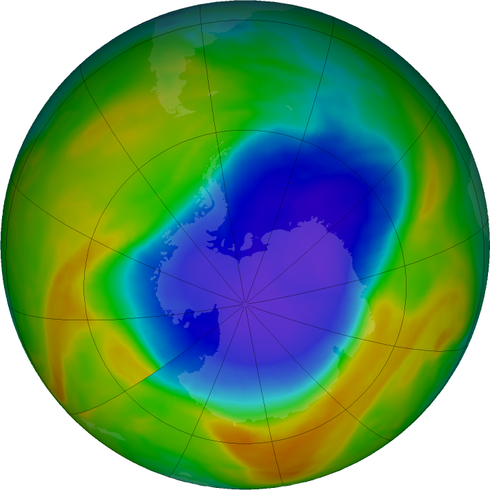 Antarctic ozone map for 18 October 2017